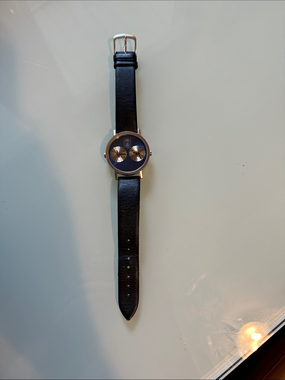 Men's NBC 2000 Sydney Olympics Watch Black Leather Strap with Navy Dial